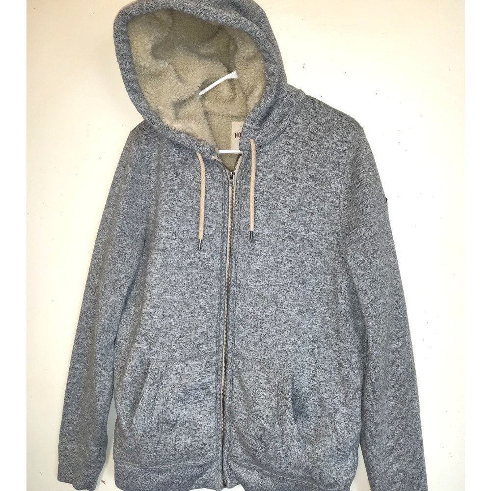 Hollister Sherpa Sweater Gray Hoodie Jacket ADULT L Skater Grunge Unisex - Picture 2 of 16